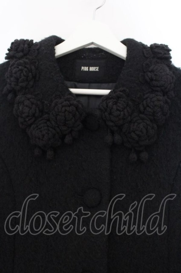 画像2: PINK HOUSE / ローズモチーフシャギーコート  クロ O-26-01-15-100-LO-CO-IG-OS (2)