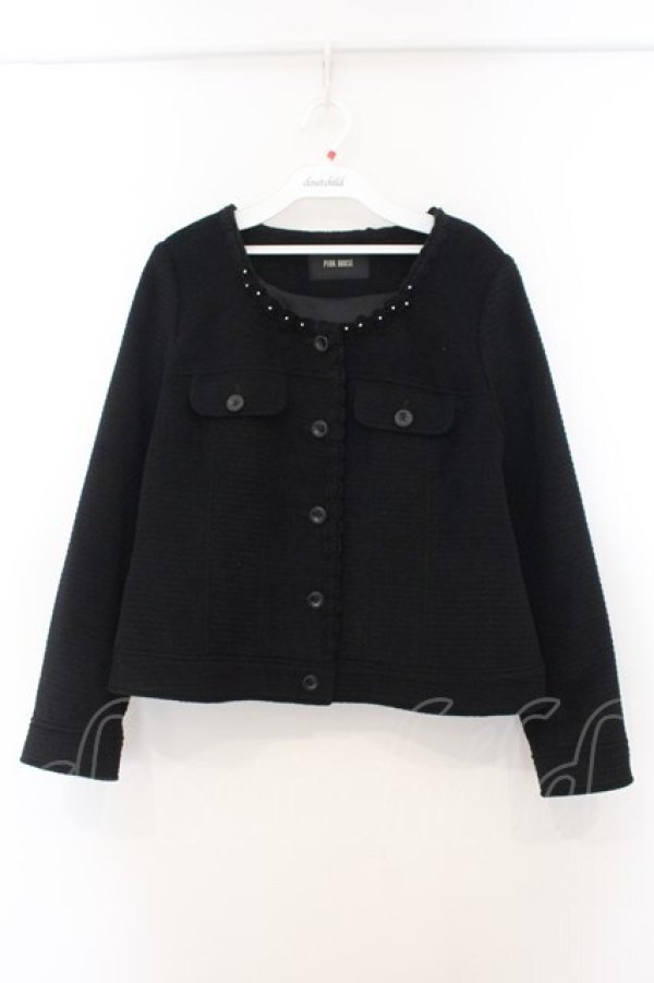 画像1: PINK HOUSE / ポケット付きノーカラージャケット  クロ O-26-01-15-106-LO-JA-IG-OS (1)