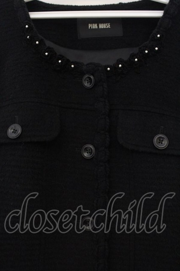 画像2: PINK HOUSE / ポケット付きノーカラージャケット  クロ O-26-01-15-106-LO-JA-IG-OS (2)