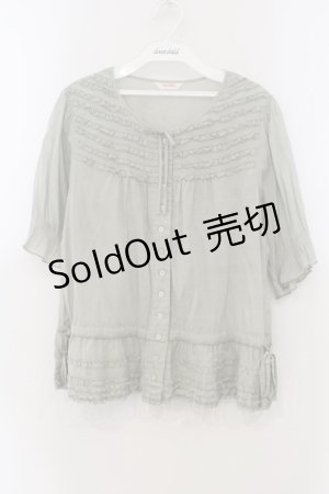 画像: PINK HOUSE / ピコフリル半袖ブラウス  薄荷 O-26-01-15-110-LO-BL-IG-ZT275