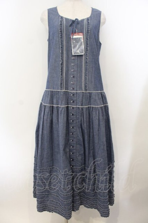 画像1: PINK HOUSE / ダンガリーフリルワンピース  ブルー O-26-01-15-114-LO-OP-IG-OS (1)