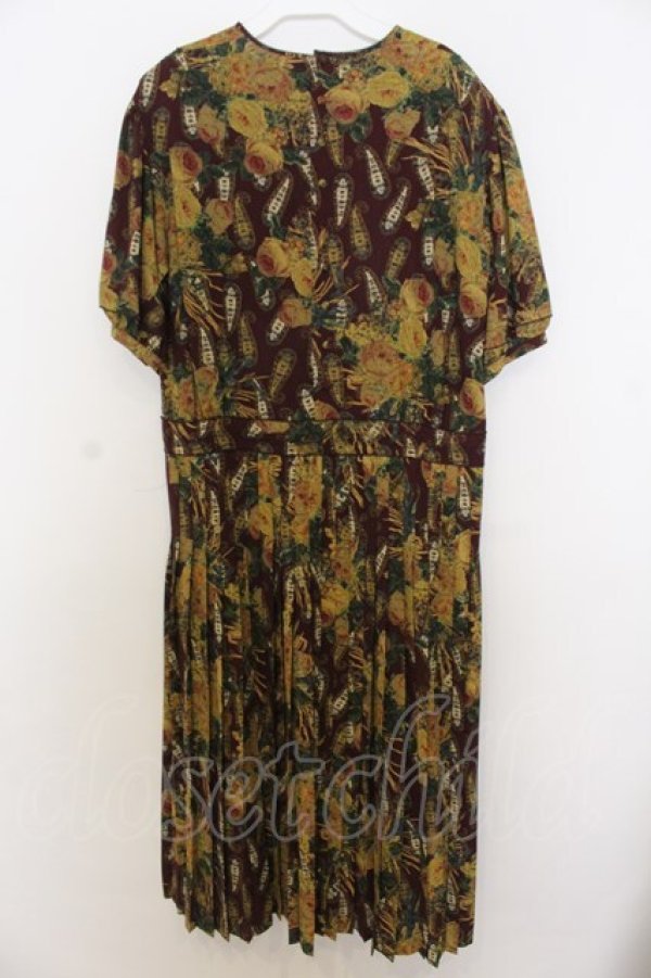 画像3: KANEKO ISAO / フラワー＆ペイズリー柄プリーツ半袖ワンピース  ワイン O-26-01-15-021-0-OP-IG-OS (3)