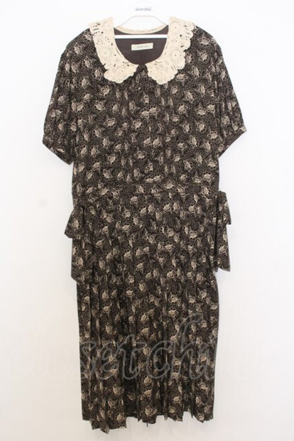 画像1: KANEKO ISAO / レースカラーフラワーワンピース  ブラウン O-26-01-15-024-EL-OP-IG-OS (1)