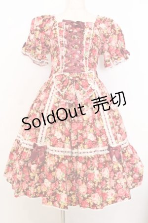 画像: metamorphose / はしごレースリボン花柄半袖ワンピース 1 ボルドー系 O-26-01-15-003-ME-OP-OW-OS