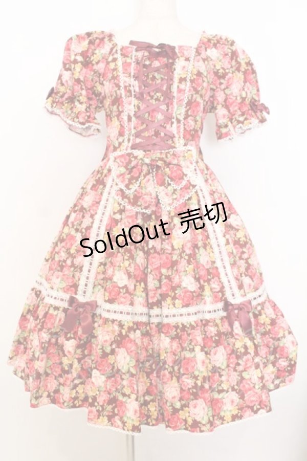 画像1: metamorphose / はしごレースリボン花柄半袖ワンピース 1 ボルドー系 O-26-01-15-003-ME-OP-OW-OS (1)