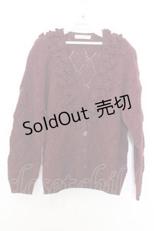 画像: KANEKO ISAO / ローズモチーフニットカーディガン  ワイン O-26-01-15-028-EL-TO-IG-ZT306