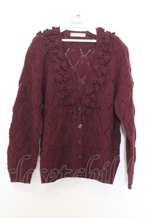 画像1: KANEKO ISAO / ローズモチーフニットカーディガン  ワイン O-26-01-15-028-EL-TO-IG-OS (1)