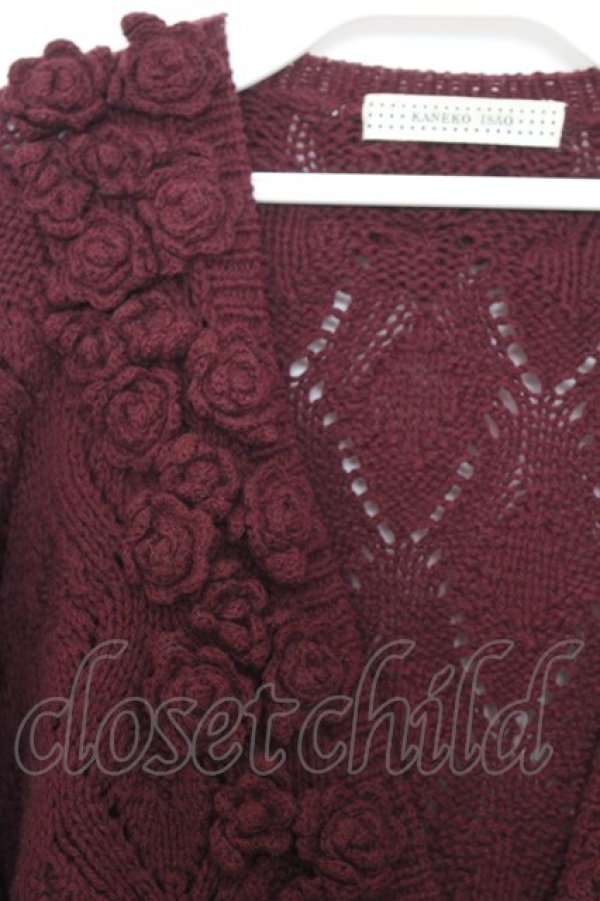 画像2: KANEKO ISAO / ローズモチーフニットカーディガン  ワイン O-26-01-15-028-EL-TO-IG-OS (2)