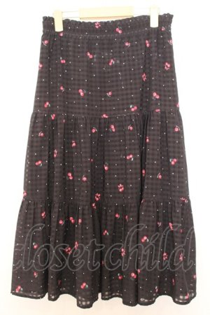 画像: LODISPOTTO / さくらんぼ柄シアーチェックスカート  クロ O-26-01-16-006-LO-SK-IG-ZT0119P