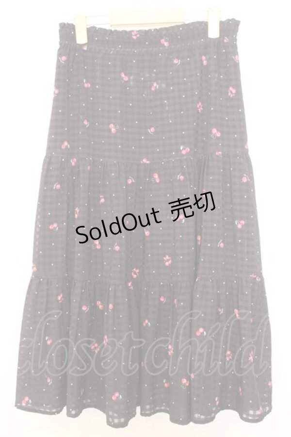 画像1: LODISPOTTO / さくらんぼ柄シアーチェックスカート  クロ O-26-01-16-006-LO-SK-IG-ZT547 (1)