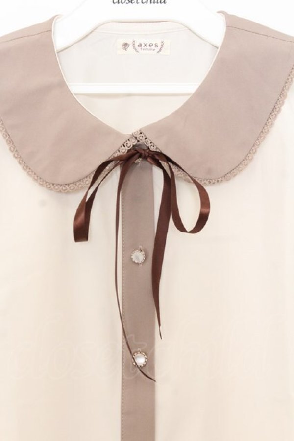 画像2: axes femme / バイカラー丸襟ブラウス F アイボリー O-26-01-16-057-AX-BL-YM-OS (2)