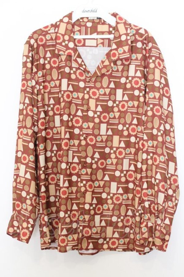 画像1: AXES-X / 焼き菓子PT開襟長袖シャツ M 茶 O-26-01-16-059-LO-BL-YM-OS (1)