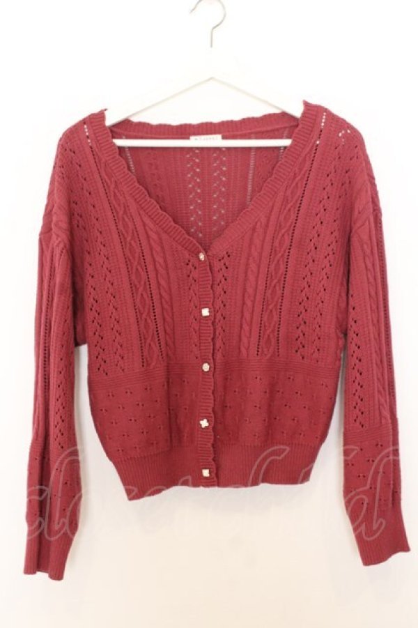 画像1: axes femme / 透かし編みニットカーディガン F レッド O-26-01-16-060-AX-TO-YM-OS (1)