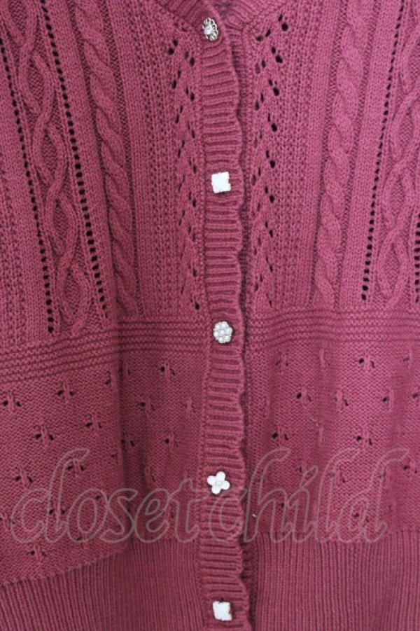 画像2: axes femme / 透かし編みニットカーディガン F レッド O-26-01-16-060-AX-TO-YM-OS (2)