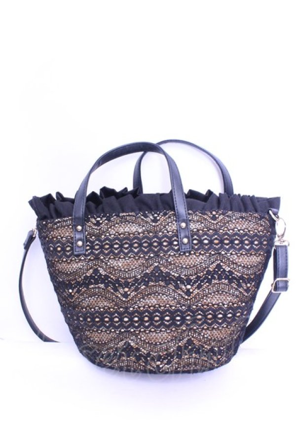 画像1: axes femme / レース×雑材バッグ  ナチュラル×クロ O-26-01-16-1064-AX-BG-OW-OS (1)