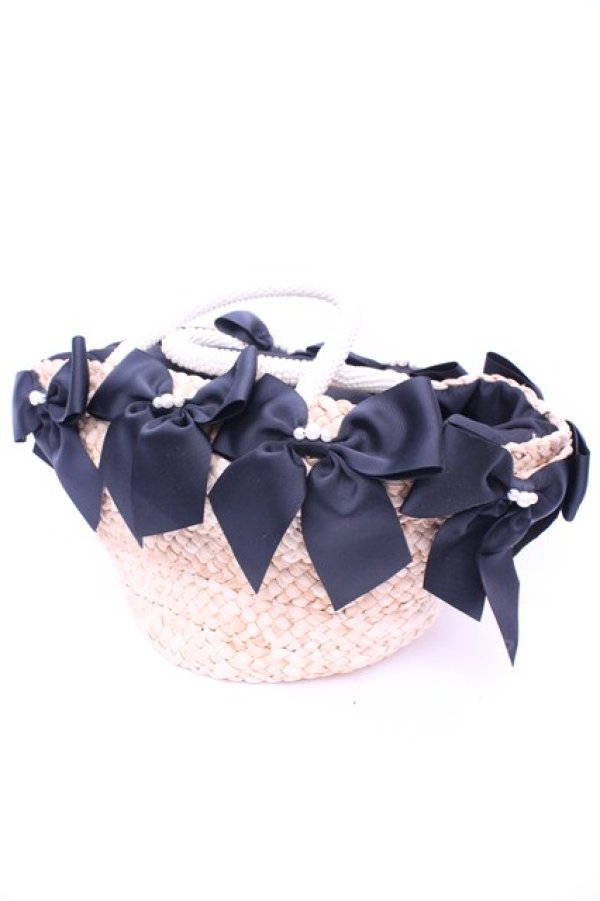 画像2: axes femme / リボン使いカゴバッグ  ナチュラル×ブラック O-26-01-16-1066-AX-BG-OW-OS (2)