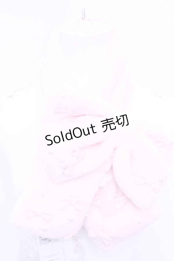 画像1: axes femme POETIQUE / リボン×パールファーマフラー  ピンク O-26-01-16-1083-AX-ZA-OW-OS (1)