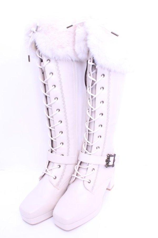 画像1: Kurumi Collaboration / ノエル・ド・メモワール レースアップブーツ L アイボリー O-26-01-16-1085-EL-SH-OW-OS (1)