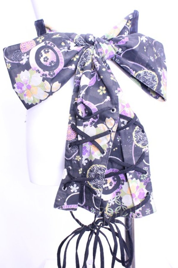 画像1: gouk (kikou) / 着物帯風カマーバンド  ブラック O-26-01-16-1032-0-TO-OW-OS (1)