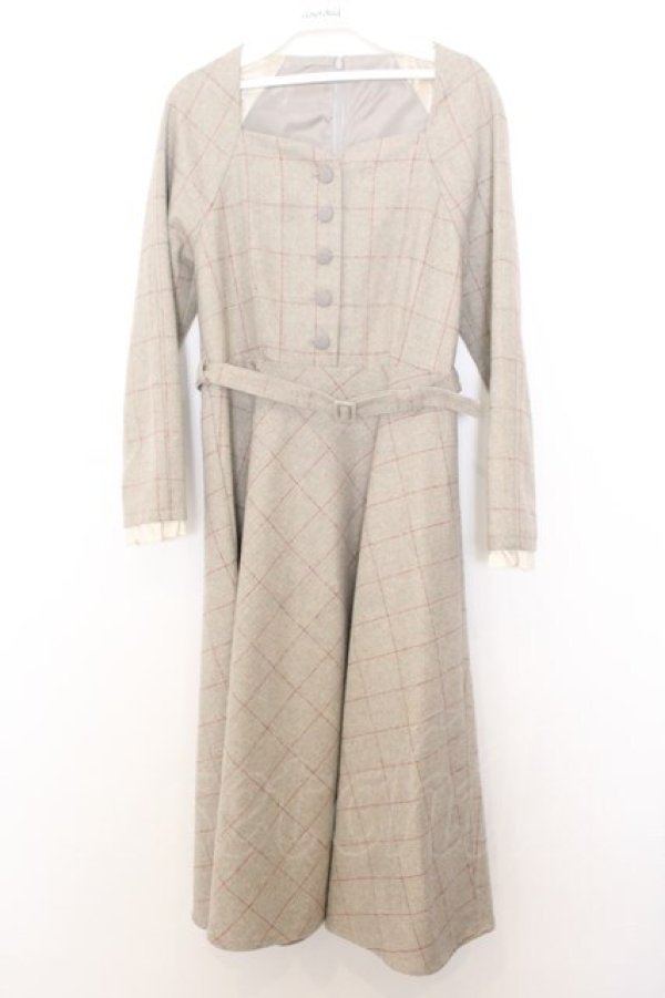 画像1: an another angelus / スイートハートネックラインチェックワンピース F ベージュ O-26-01-16-021-CA-OP-OW-OS (1)