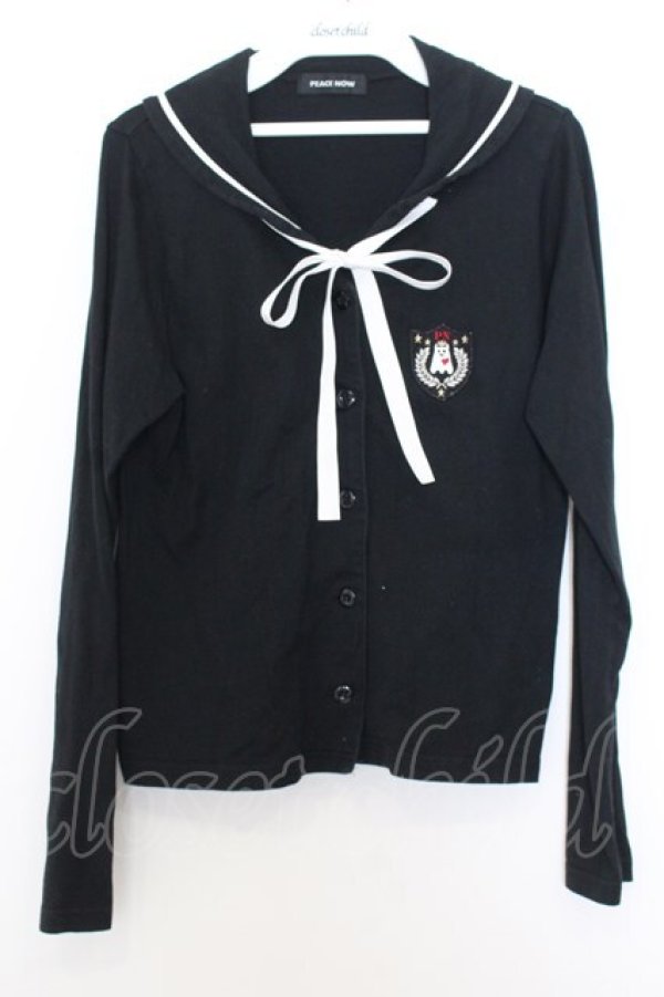 画像1: PEACE NOW / エンブレムセーラーカーディガン  ブラック×ホワイト O-26-01-16-024-PU-TO-IG-OS (1)