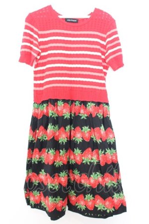 画像: Jane Marple / ニットとストロベリーボーダーのトロンプルイユワンピース M アカ系 O-26-01-16-029-JM-OP-IG-ZT0119P