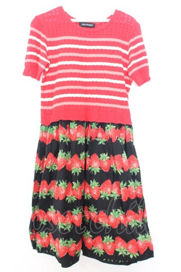 画像1: Jane Marple / ニットとストロベリーボーダーのトロンプルイユワンピース M アカ系 O-26-01-16-029-JM-OP-IG-OS (1)