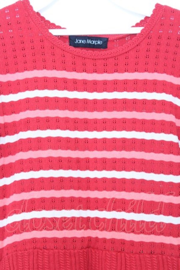 画像2: Jane Marple / ニットとストロベリーボーダーのトロンプルイユワンピース M アカ系 O-26-01-16-029-JM-OP-IG-OS (2)
