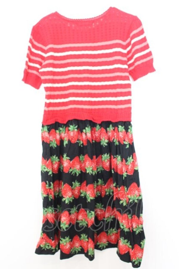 画像4: Jane Marple / ニットとストロベリーボーダーのトロンプルイユワンピース M アカ系 O-26-01-16-029-JM-OP-IG-OS (4)