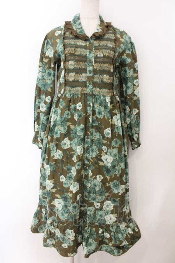 画像1: PINK HOUSE / フラワーブーケ柄ワンピース  グリーン O-26-01-17-033-LO-OP-OW-OS (1)