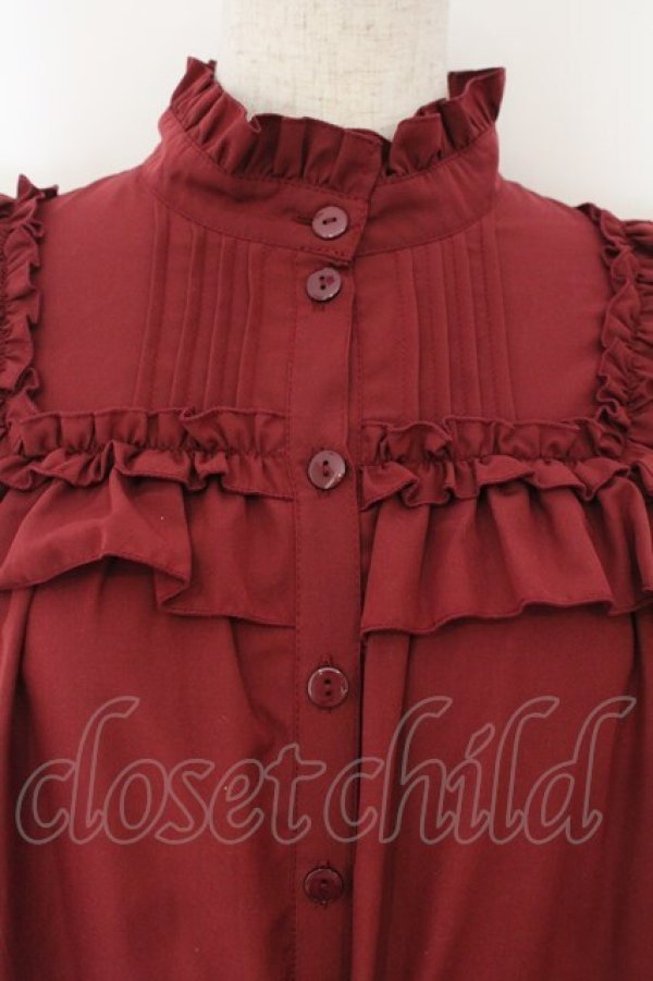 画像2: Physical Drop / 前釦スタンドカラーワンピース  ボルドー O-26-01-17-034-LO-OP-OW-OS (2)