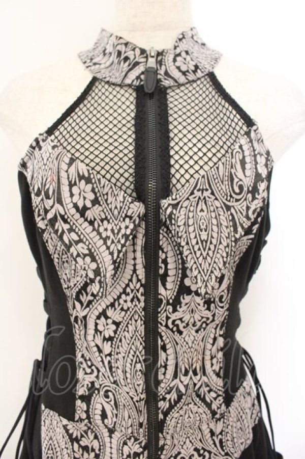 画像2: Qutie Frash / ジャガードロングベスト  グレー×ブラック O-26-01-17-036-QU-OP-IG-OS (2)