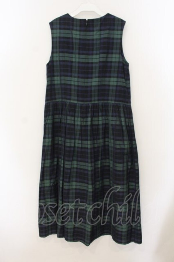 画像4: Jane Marple / Memorial Check ノースリーブドレス M ネイビー×グリーン O-26-01-17-041-JM-OP-IG-OS (4)