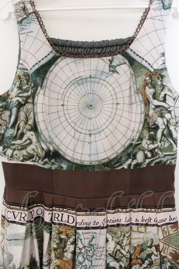 画像2: axes femme Nostalgic / ヴィンテージマップ柄ワンピース M グリーンｘブラウン O-26-01-17-044-LO-OP-YM-OS (2)