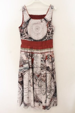 画像: axes femme Nostalgic / ヴィンテージマップ柄ワンピース F ワインxピンク O-26-01-17-045-LO-OP-YM-OS