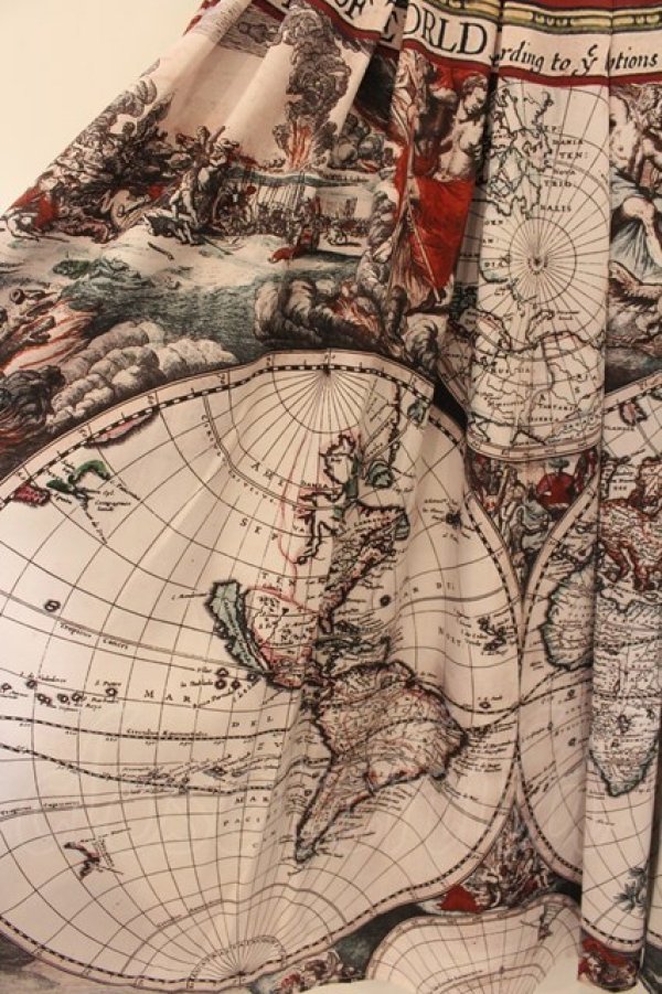 画像3: axes femme Nostalgic / ヴィンテージマップ柄ワンピース F ワインxピンク O-26-01-17-045-LO-OP-YM-OS (3)