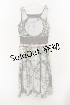 画像: axes femme Nostalgic / ヴィンテージマップ柄ワンピース F グリーン系 O-26-01-17-070-LO-OP-OW-OS