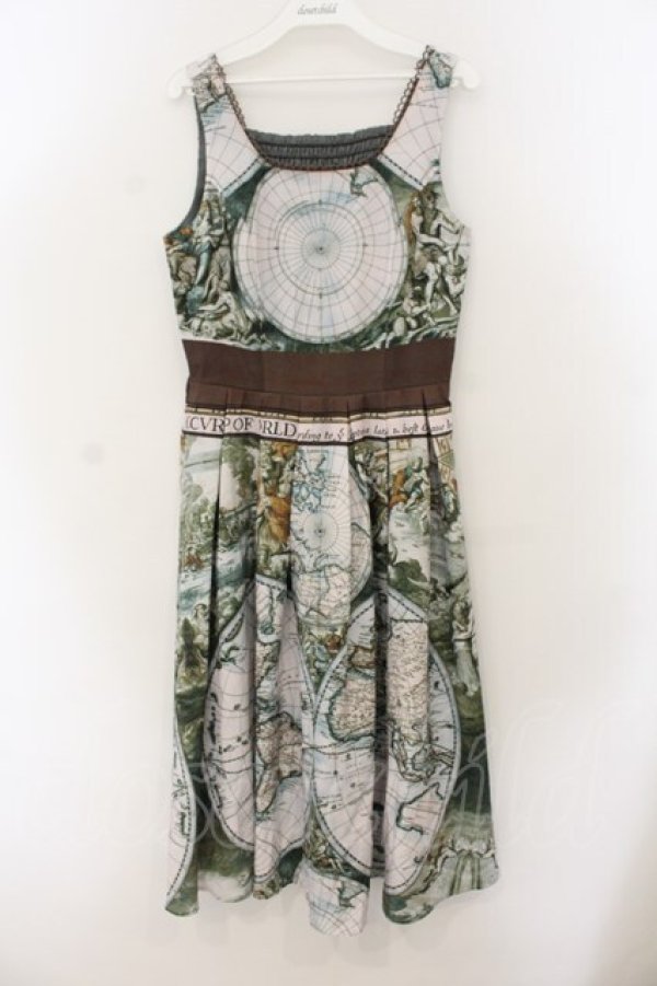 画像1: axes femme Nostalgic / ヴィンテージマップ柄ワンピース F グリーン系 O-26-01-17-070-LO-OP-OW-OS (1)