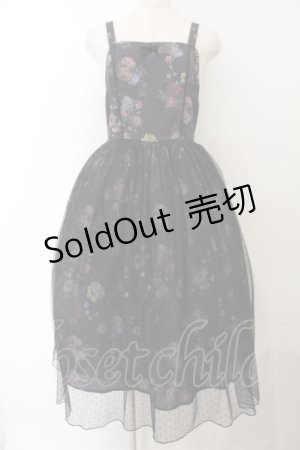 画像: axes femme kawaii / クラシックブーケ柄ジャンスカ M クロ O-26-01-17-009-AX-OP-OW-OS