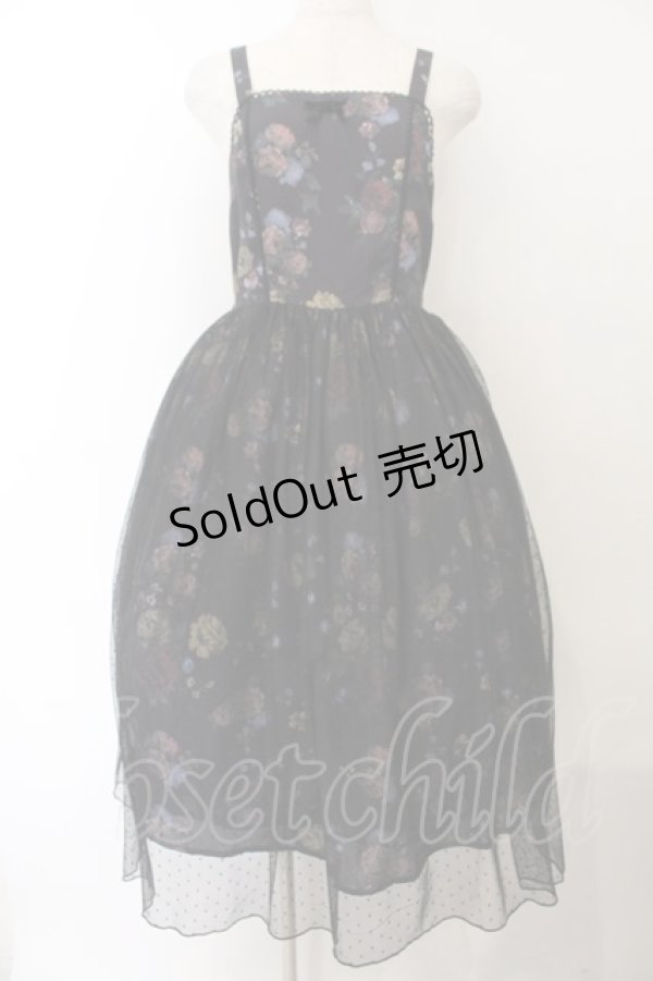 画像1: axes femme kawaii / クラシックブーケ柄ジャンスカ M クロ O-26-01-17-009-AX-OP-OW-OS (1)