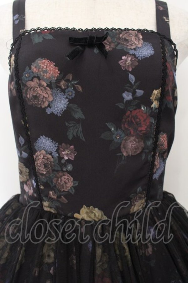 画像2: axes femme kawaii / クラシックブーケ柄ジャンスカ M クロ O-26-01-17-009-AX-OP-OW-OS (2)