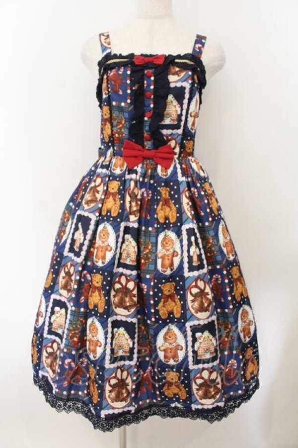 画像1: Chalmiere / クリスマス柄ジャンスカ  ネイビー O-26-01-17-020-0-OP-IG-OS (1)