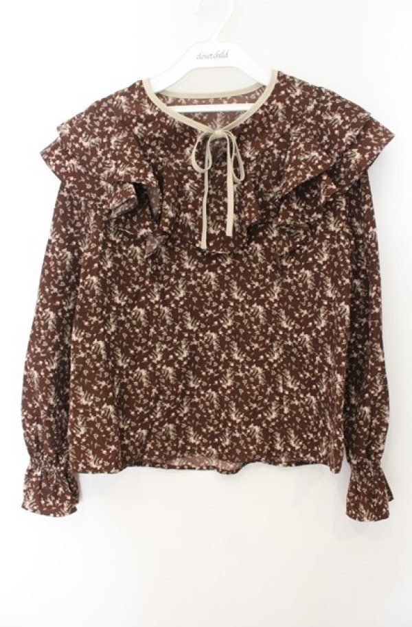 画像1: an another angelus / 小花柄ラッフルフリルブラウス  ブラウン O-26-01-19-1008-CA-BL-IG-OS (1)