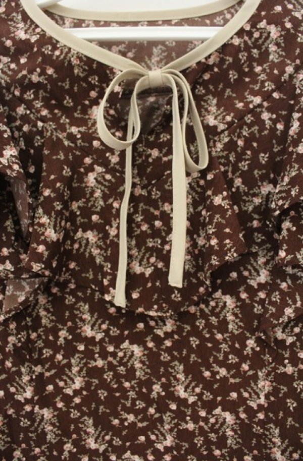 画像2: an another angelus / 小花柄ラッフルフリルブラウス  ブラウン O-26-01-19-1008-CA-BL-IG-OS (2)