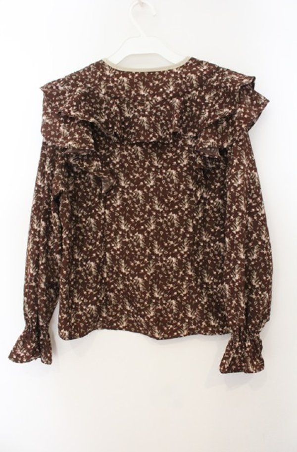 画像3: an another angelus / 小花柄ラッフルフリルブラウス  ブラウン O-26-01-19-1008-CA-BL-IG-OS (3)