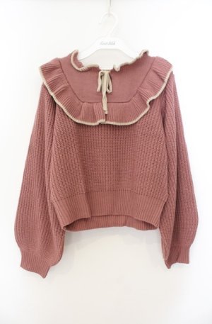 画像: Fi.n.t / フロントリボン配色フリルニットプルオーバー  ピンクブラウン O-26-01-19-1009-CA-TO-IG-OS