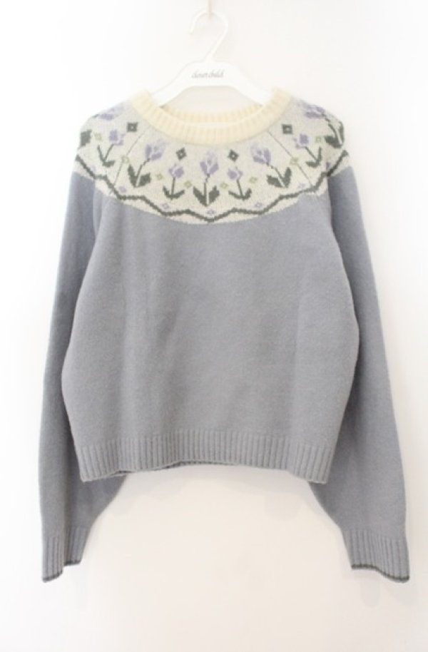 画像1: Fi.n.t / チューリップジャガードヨークニットプルオーバー【洗える】  サックス O-26-01-19-1010-CA-TO-IG-OS (1)