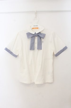 画像: Fi.n.t / キャンディーストライプタイポロシャツ  シロ×グレー O-26-01-19-1013-CA-BL-IG-OS