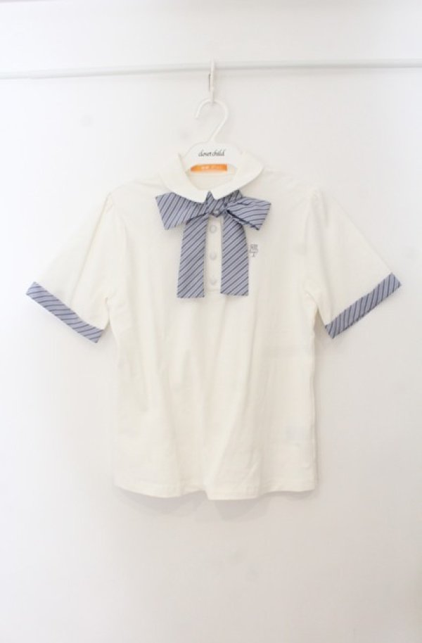 画像1: Fi.n.t / キャンディーストライプタイポロシャツ  シロ×グレー O-26-01-19-1013-CA-BL-IG-OS (1)