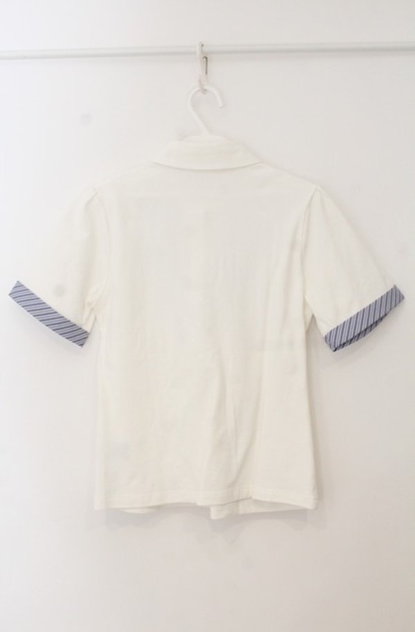 画像2: Fi.n.t / キャンディーストライプタイポロシャツ  シロ×グレー O-26-01-19-1013-CA-BL-IG-OS (2)